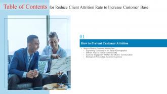 Reduce Client Attrition Rate To Increase Customer Base Table Of Contents Ppt Show Format