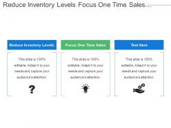 Reduce inventory levels focus one time sales account executive