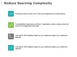 Reduce sourcing complexity gear technology ppt powerpoint presentation icon example file