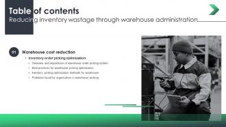 Reducing Inventory Wastage Through Warehouse Administration Table Of Contents