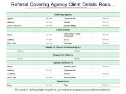 Referral covering agency client details reason and appointment