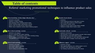 Referral Marketing Promotional Techniques To Influence Product Sales Powerpoint Presentation Slides MKT CD V Idea Customizable