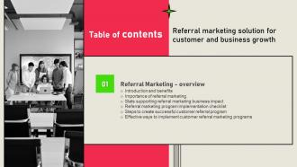 Referral Marketing Solution For Customer And Business Growth Table Of Contents MKT SS V