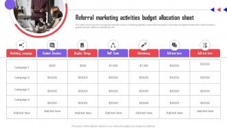 Referral Marketing Types Referral Marketing Activities Budget Allocation Sheet MKT SS V