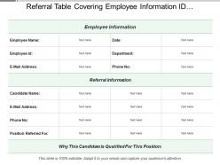 Referral table covering employee information id department