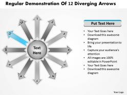 Regular demonstration of 12 diverging arrows radial chart powerpoint templates