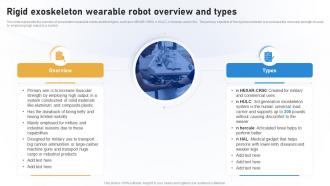 Rehabilitation IT Rigid Exoskeleton Wearable Robot Overview And Types Ppt Infographics Elements