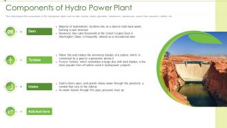 Renewable energy components of hydro power plant ppt icons