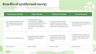 Renewable Energy Sources Benefits Of Geothermal Energy Ppt Powerpoint Presentation Deck