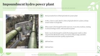 Renewable Energy Sources Impoundment Hydro Power Plant