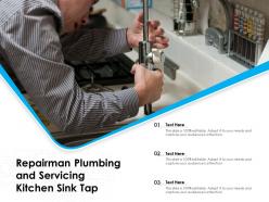 Repairman plumbing and servicing kitchen sink tap