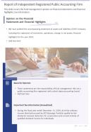 Report of independent registered public accounting firm presentation report infographic ppt pdf document