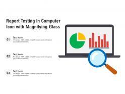 Report testing in computer icon with magnifying glass