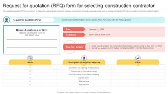 Request For Quotation RFQ Form For Selecting Construction Contractor
