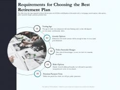 Requirements for choosing the best retirement plan social pension ppt sample