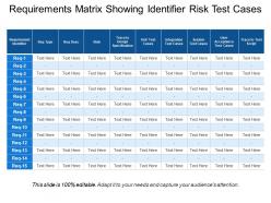 Requirements matrix showing identifier risk test cases