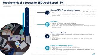 Requirements of a successful seo audit report claim ppt portfolio brochure