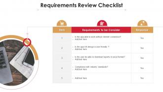 Requirements review checklist project analysis templates bundle ppt brochure