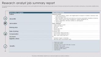 Research Analyst Job Summary Report