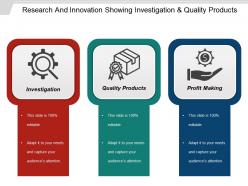 Research and innovation showing investigation and quality products