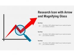 Research icon with arrow and magnifying glass