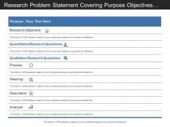 Research problem statement covering purpose objectives and research questions