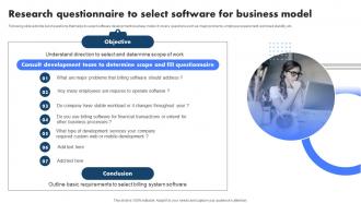 Research Questionnaire To Select Software For Business Model Billing Management System