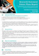Research Statement Future Plans Report Presentation Report Infographic PPT PDF Document