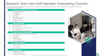 Research Team New Staff Members Onboarding Checklist