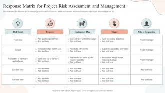 Response Matrix For Project Risk Assessment And Management