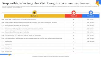 Responsible Technology Checklist Recognize Guide To Manage Responsible Technology Playbook