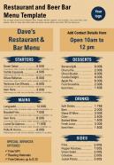 Restaurant and beer bar menu template presentation report infographic ppt pdf document