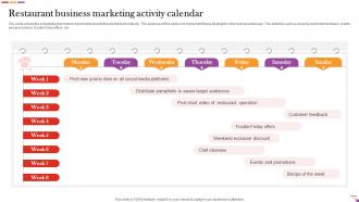 Restaurant Business Marketing Activity Calendar Digital And Offline Restaurant