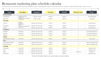 Restaurant Marketing Plan Schedule Calendar