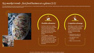 Restaurant Start Up Business Plan Key Market Trends Fast Food Business At A Glance BP SS Images Multipurpose