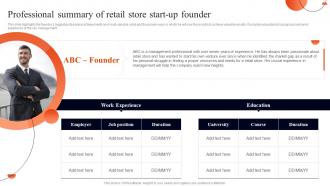 Retail Business Plan Professional Summary Of Retail Store Start Up Founder BP SS