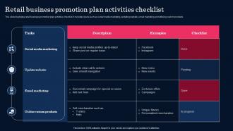 Retail Business Promotion Plan Activities Checklist