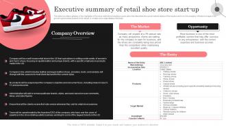 Retail Shoe Store Business Plan Executive Summary Of Retail Shoe Store Start Up BP SS