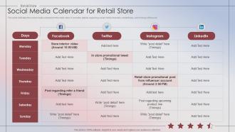 Retail Store Performance Social Media Calendar For Retail Store