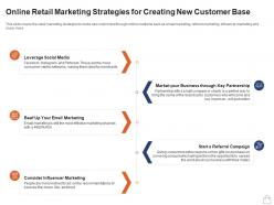 Retailing strategies online retail marketing strategies for creating new customer base ppt grid