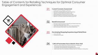Retailing techniques for optimal consumer table of contents