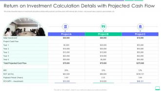 Return on investment calculation details with projected cash flow calculating the value of a startup