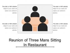 Reunion of three mans sitting in restaurant