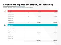 Revenue and expense of company at year ending