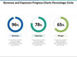 Revenue and expenses progress charts percentage circle