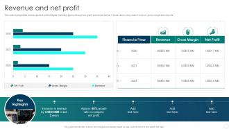 Revenue And Net Profit Digital Marketing Company Profile Ppt Powerpoint Presentation File Ideas