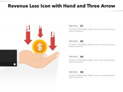 Revenue loss icon with hand and three arrow