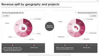 Revenue Split By Geography And Projects Interior Design Company Profile Ppt Microsoft