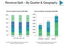 Revenue split by quarter and geography ppt slides master slide