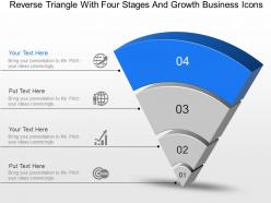 Reverse triangle with four stages and growth business icons powerpoint template slide